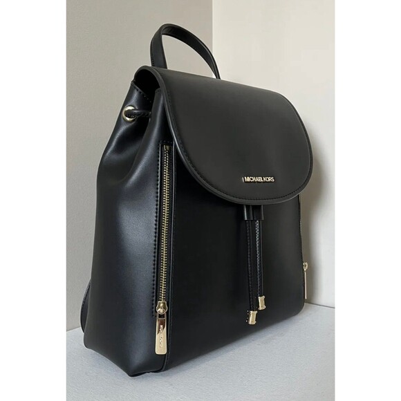 New Michael Kors Phoebe Medium Flap Drawstring Backpack Non-Leather Vegan Black - Picture 2 of 7